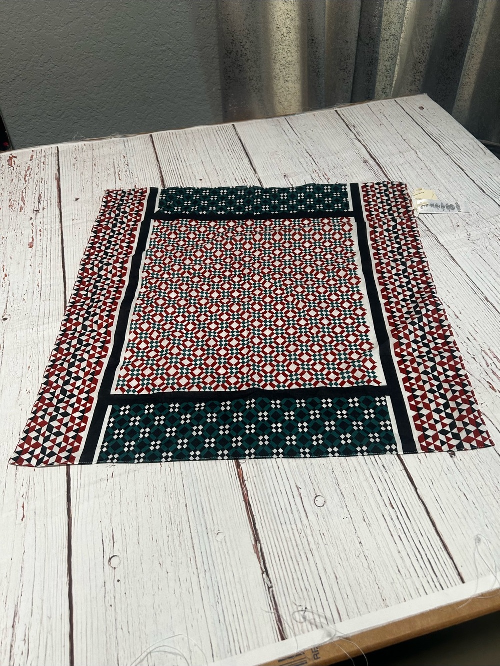Maje Geometric Silk Scarf in Red, Green & Black 23.5” X 23.5”